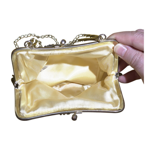 La Regale Hand‑Beaded Evening Purse Gold Bronze Silver Beads Hong Kong VTG EUC - Picture 5 of 12